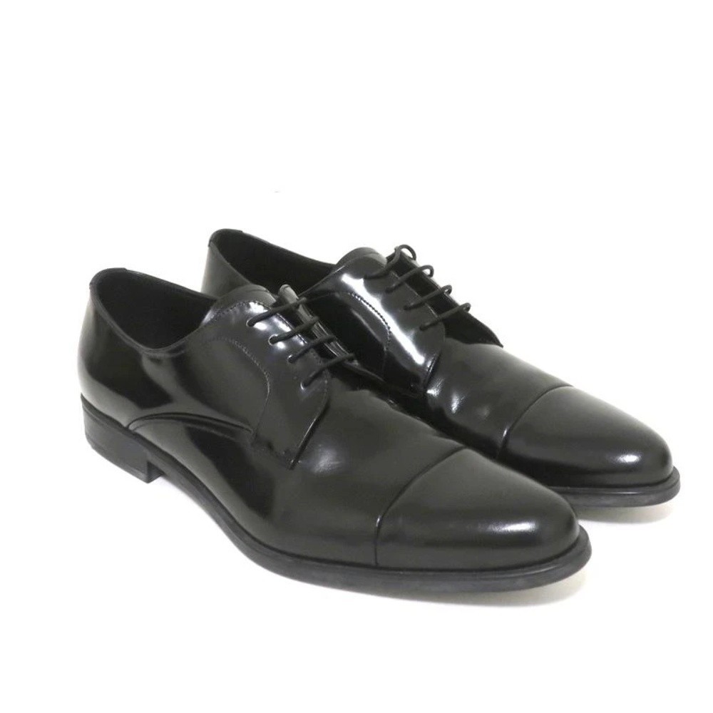 Prada Cap Toe Oxfords Black Spazzolato Leather Size 7.5 Lace-Up Loafers - Picture 1 of 10